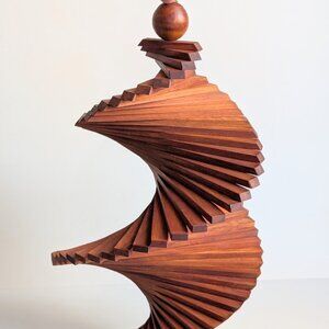 MCM Vtg Wood Block Spinning Kinetic Hanging Sculpture Wind Catcher Spira